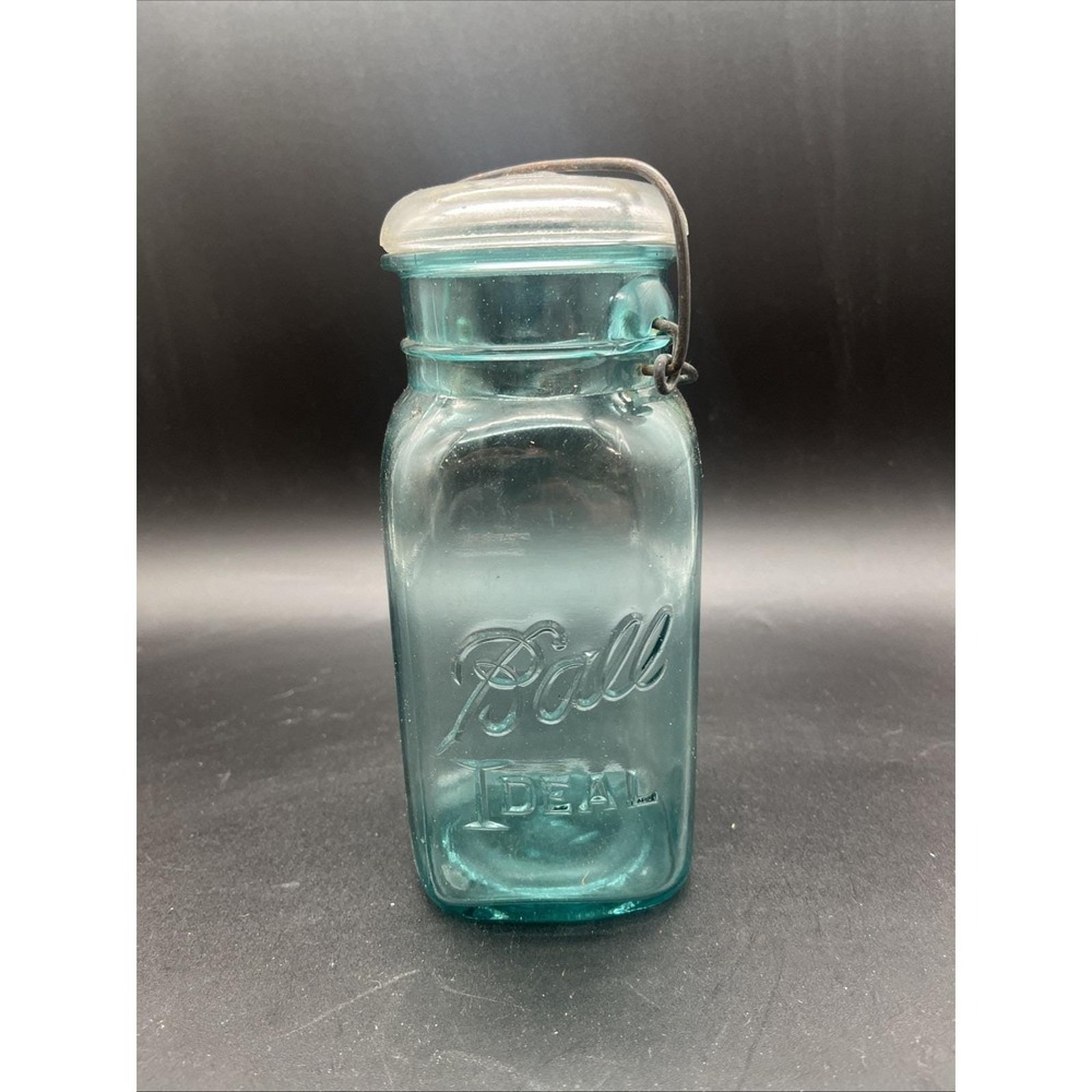 Vtg Ball Ideal Aqua Blue Glass Quart Mason Jar Wire  Lid Mold 7  Pat 1908 Rare